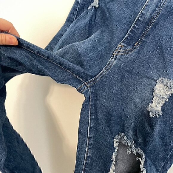 FASHION NOVA Needing Something Jeans Dark Denim Ripped High Waisted Skinny 15 16 - Picture 8 of 12